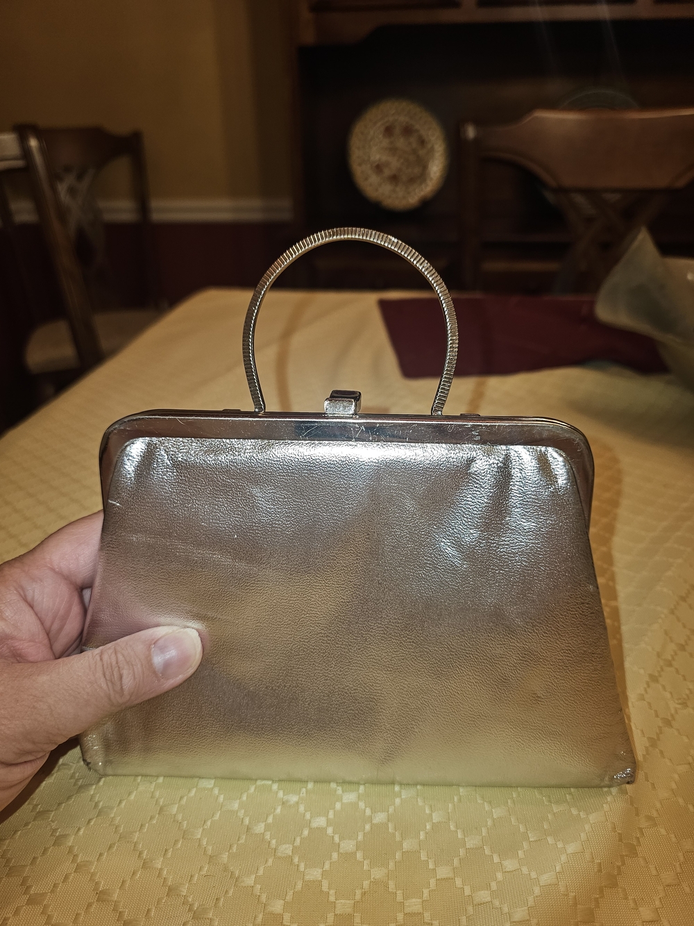 Metallic Silver Evening Top-Handle Clutch